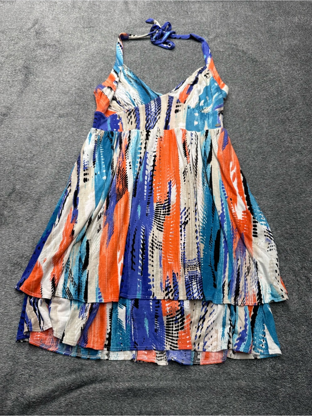Guess Girls' Multicolor Halter Tiered Dress - Blue, Orange & White